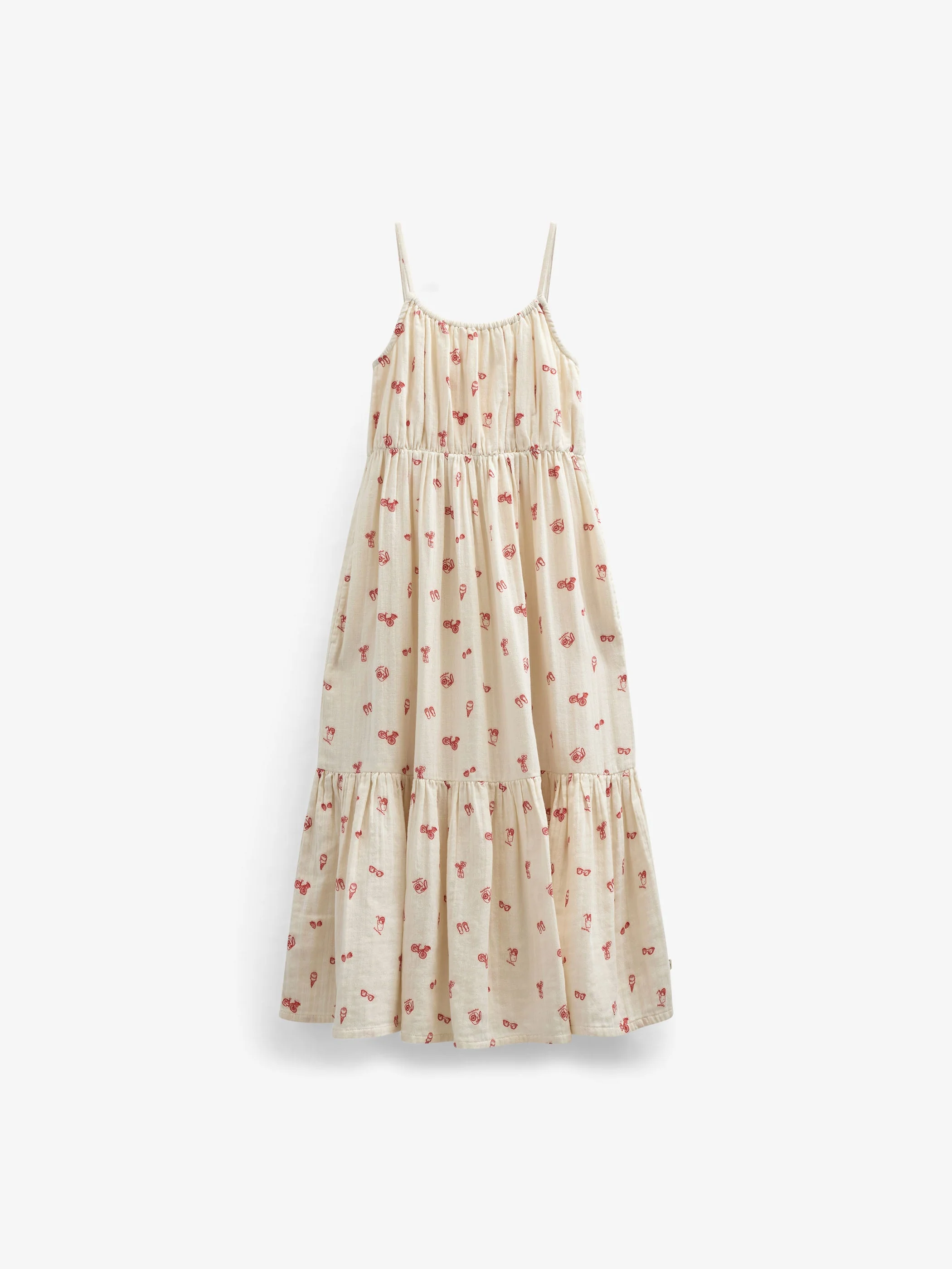 Bedrukte gaas midi bandjesjurk - Tween - Offwhite/Cherry Red | 100974 Fiona - Image 2