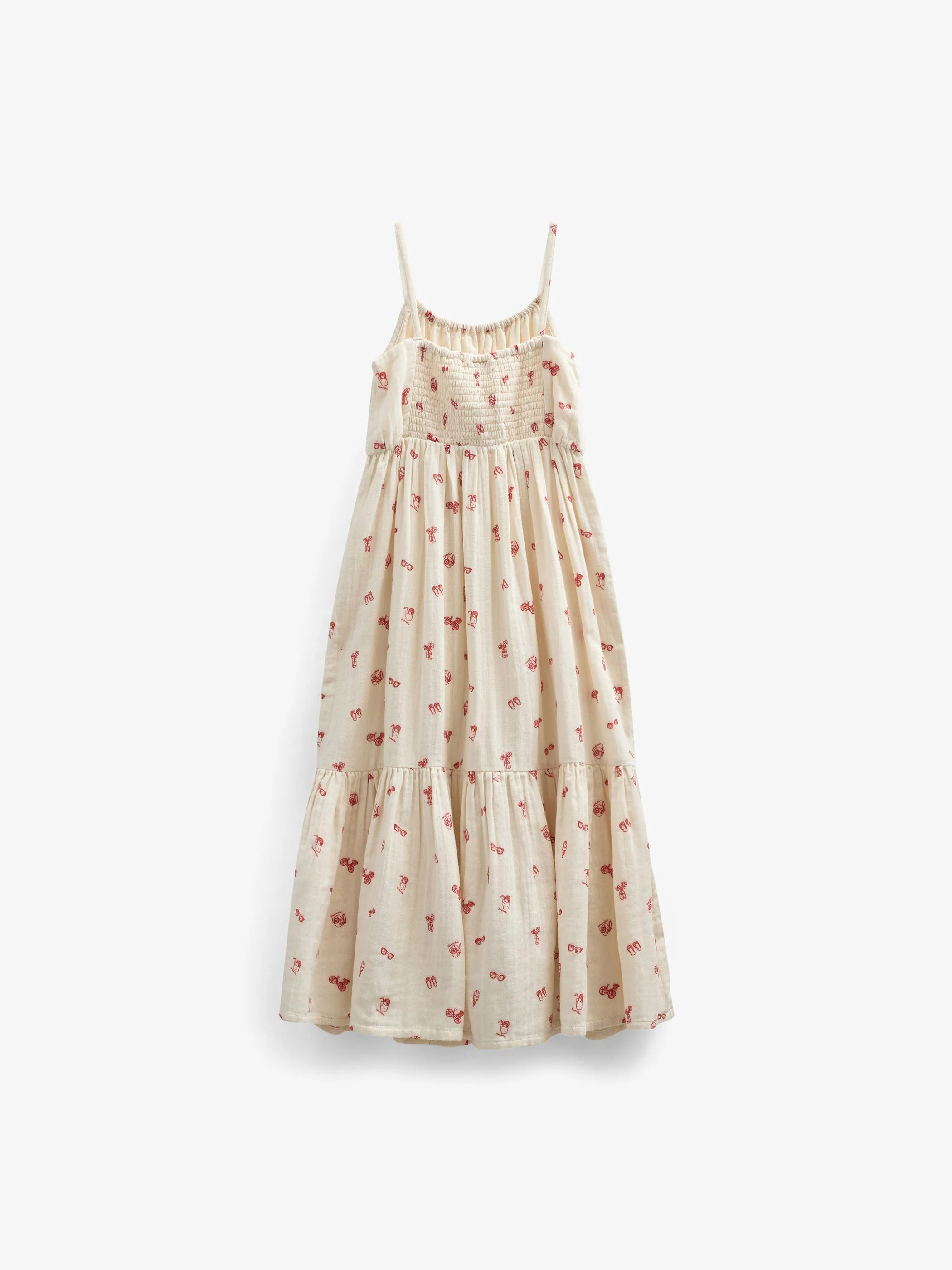 Bedrukte gaas midi bandjesjurk - Tween - Offwhite/Cherry Red | 100974 Fiona - Image 4