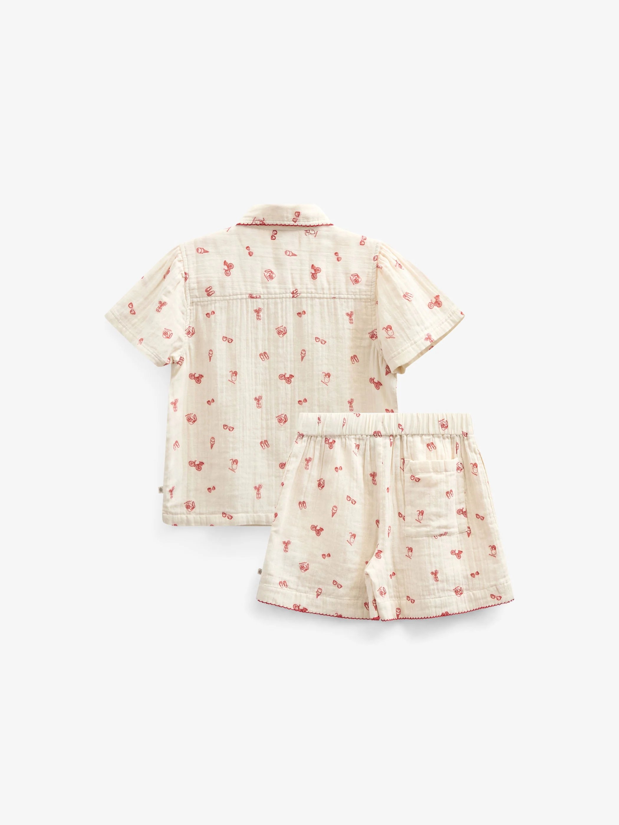 Bedrukte gaze shirt en korte broek set - Tween - Offwhite/Cherry Red | 100973 Fiona - Image 4