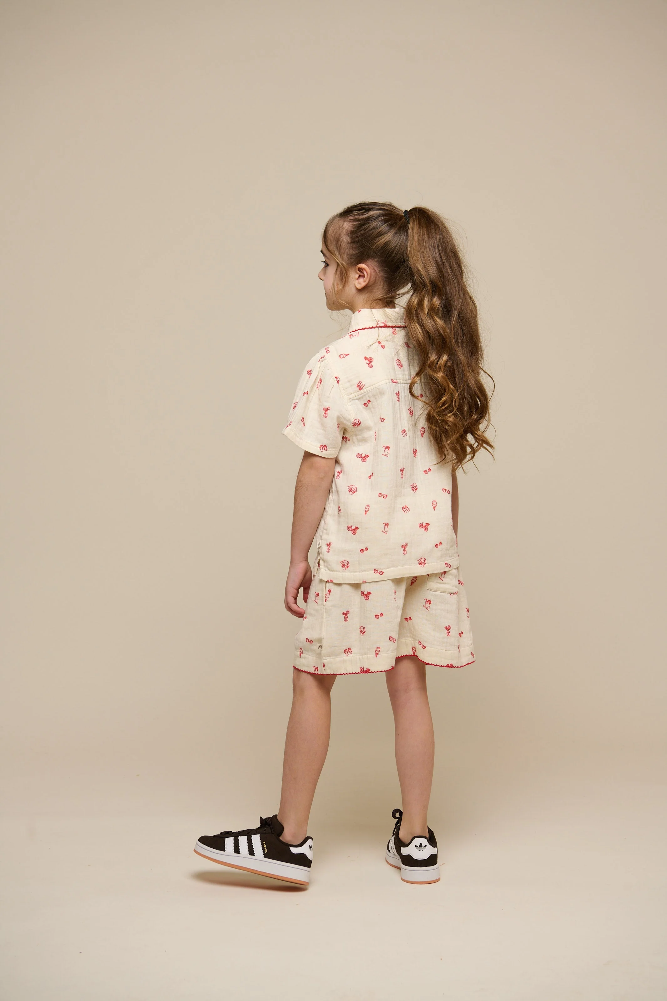 Bedrukte gaze shirt en korte broek set - Tween - Offwhite/Cherry Red | 100973 Fiona - Image 5