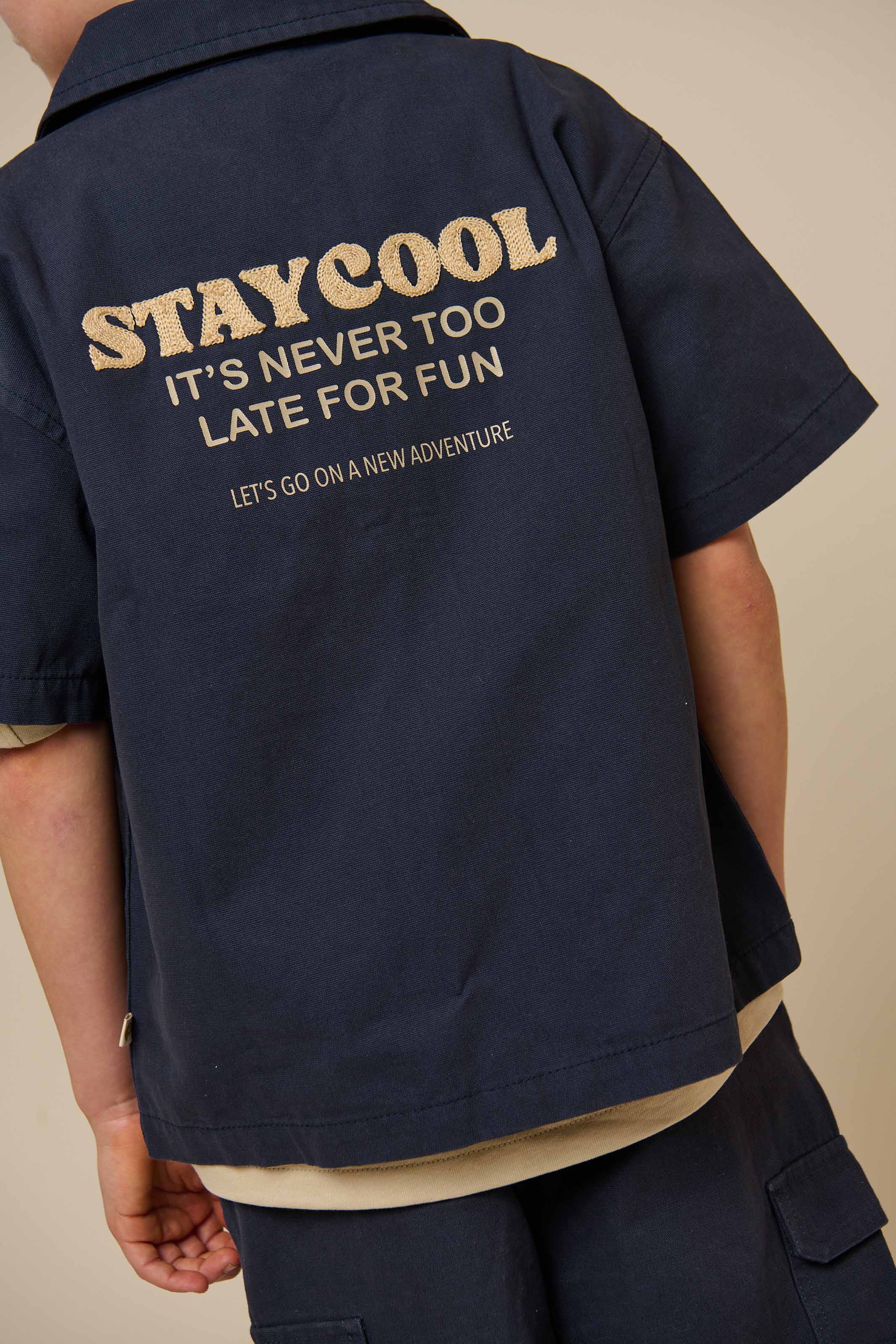 Canvas Overhemdjack met Rits - Kids - Navy | 101126 Isack - Image 3