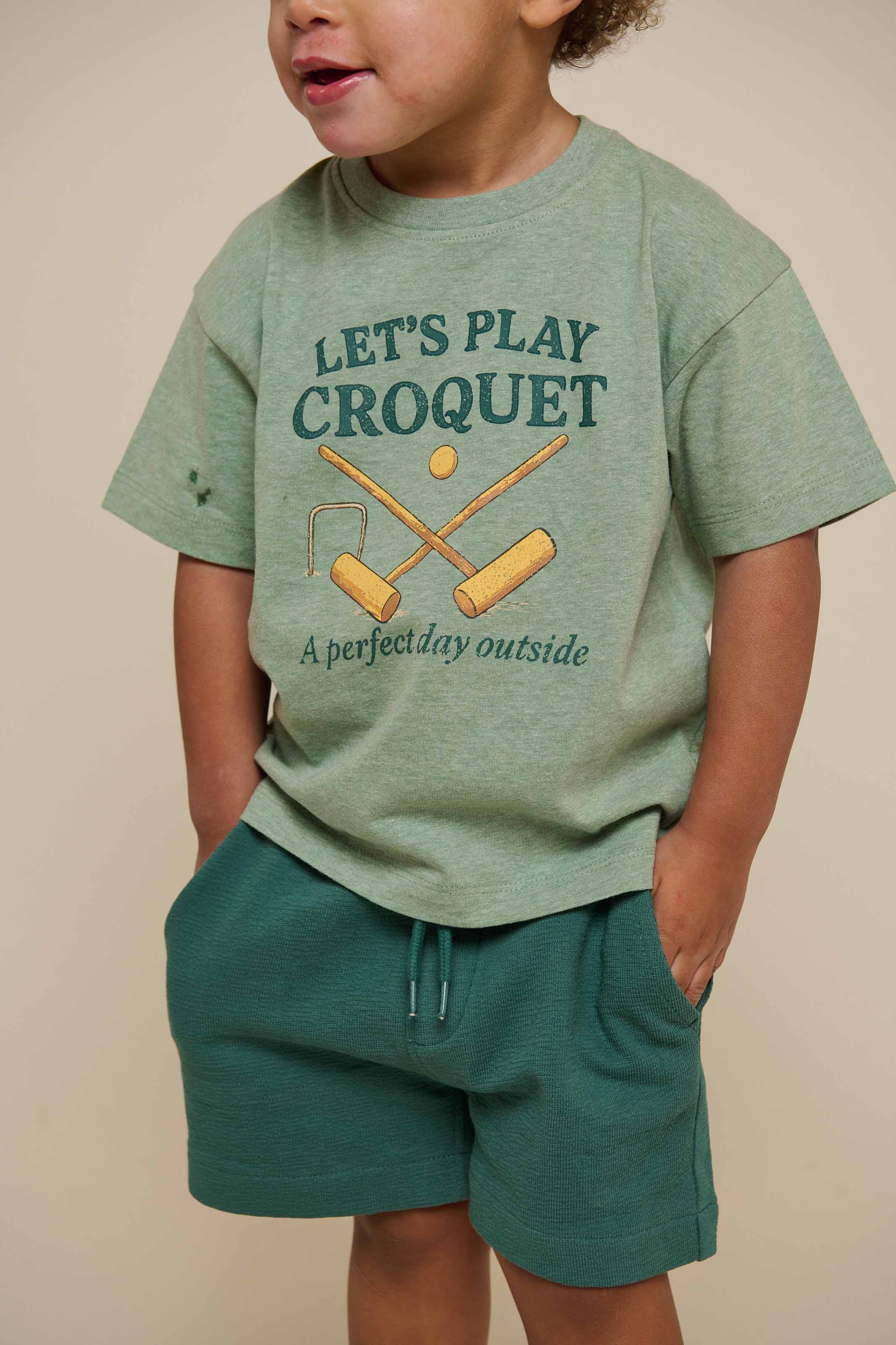 Croquet T-shirt - Kids - Light Green Melange | 101338 Vincent - Image 5
