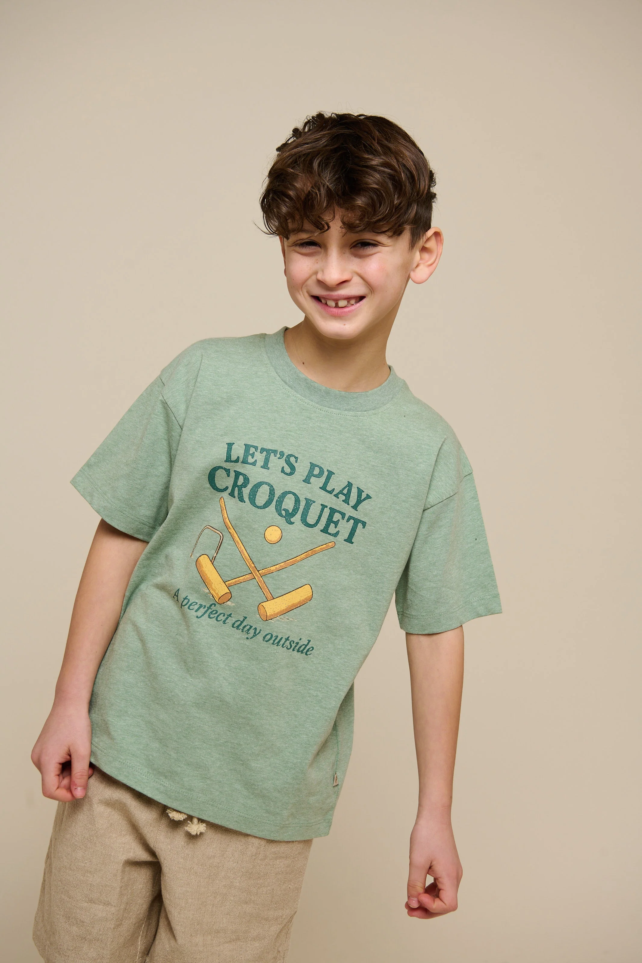 Croquet T-shirt - Tween - Light Green Melange | 101339 Vincent - Image 6