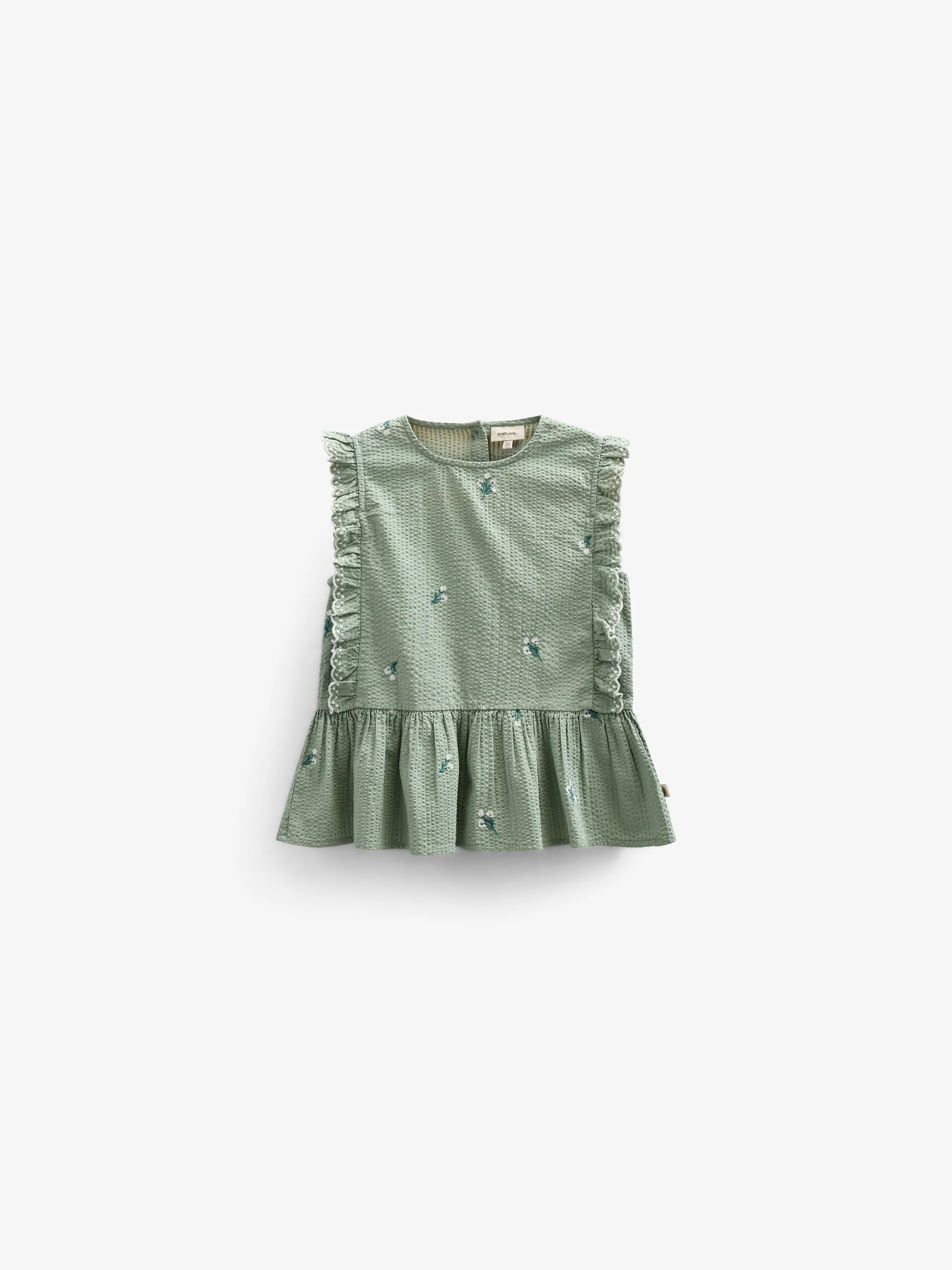 Geborduurde Seersucker Top - Kids - Dusty Green | 100980 Nora - Image 2
