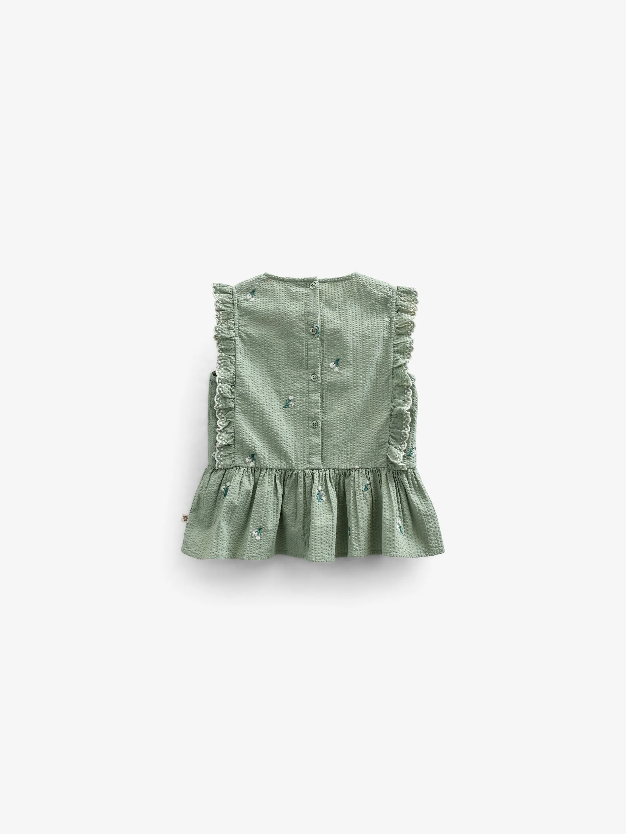 Geborduurde Seersucker Top - Kids - Dusty Green | 100980 Nora - Image 4