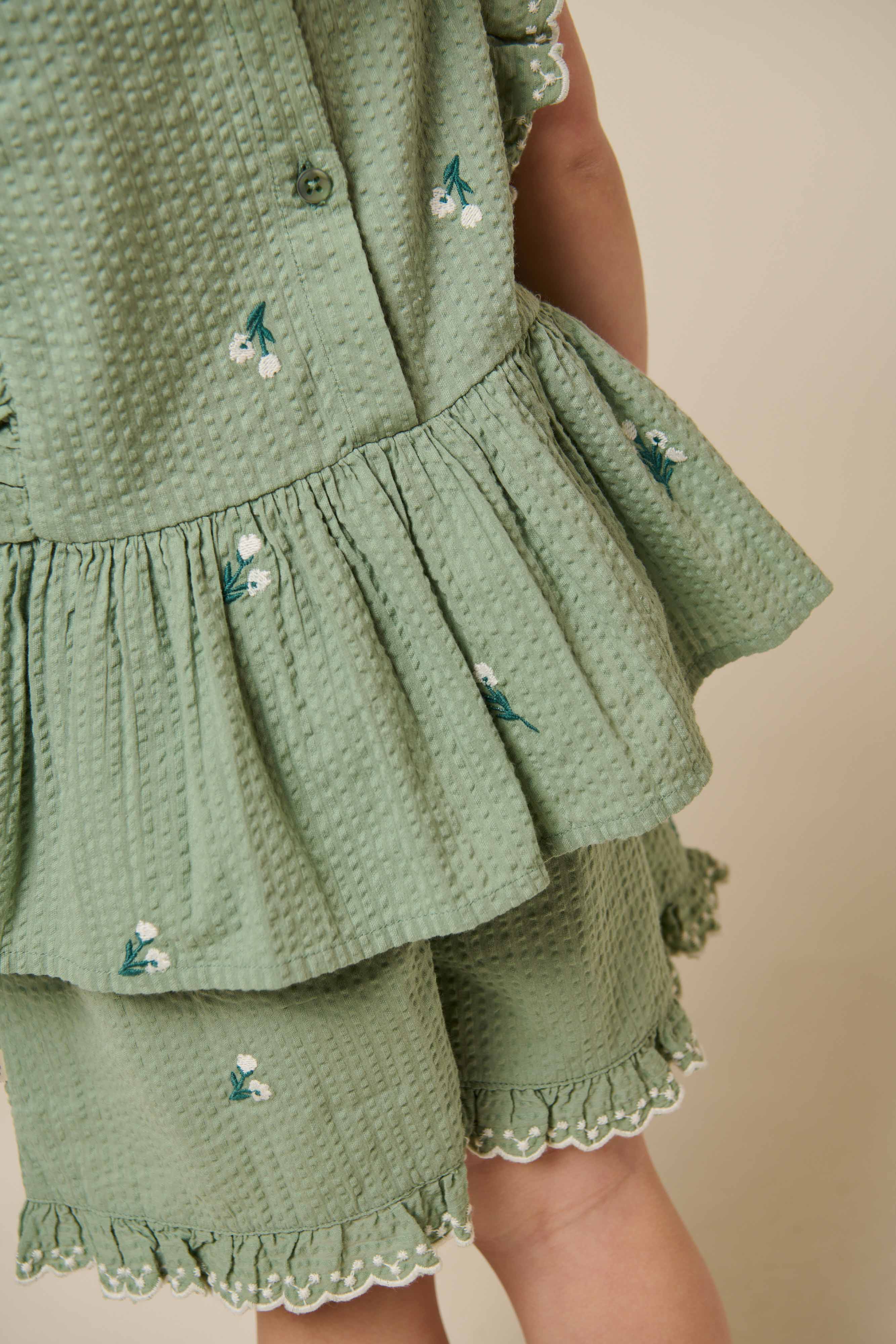 Geborduurde Seersucker Top - Kids - Dusty Green | 100980 Nora - Image 6