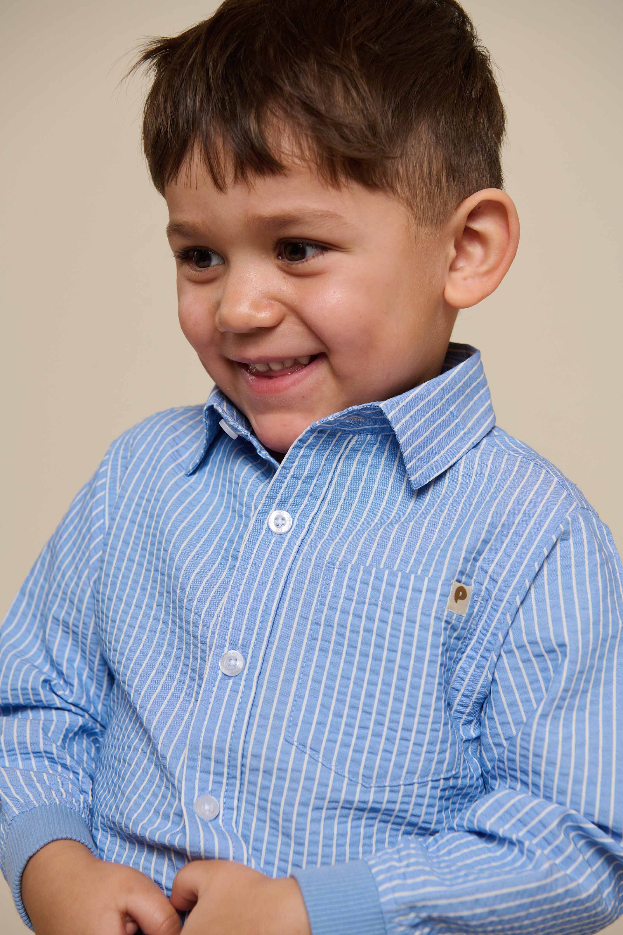 Gestreept seersucker overhemd met ribboord - Kids - Blue Stripe | 101348 Patrick - Image 6