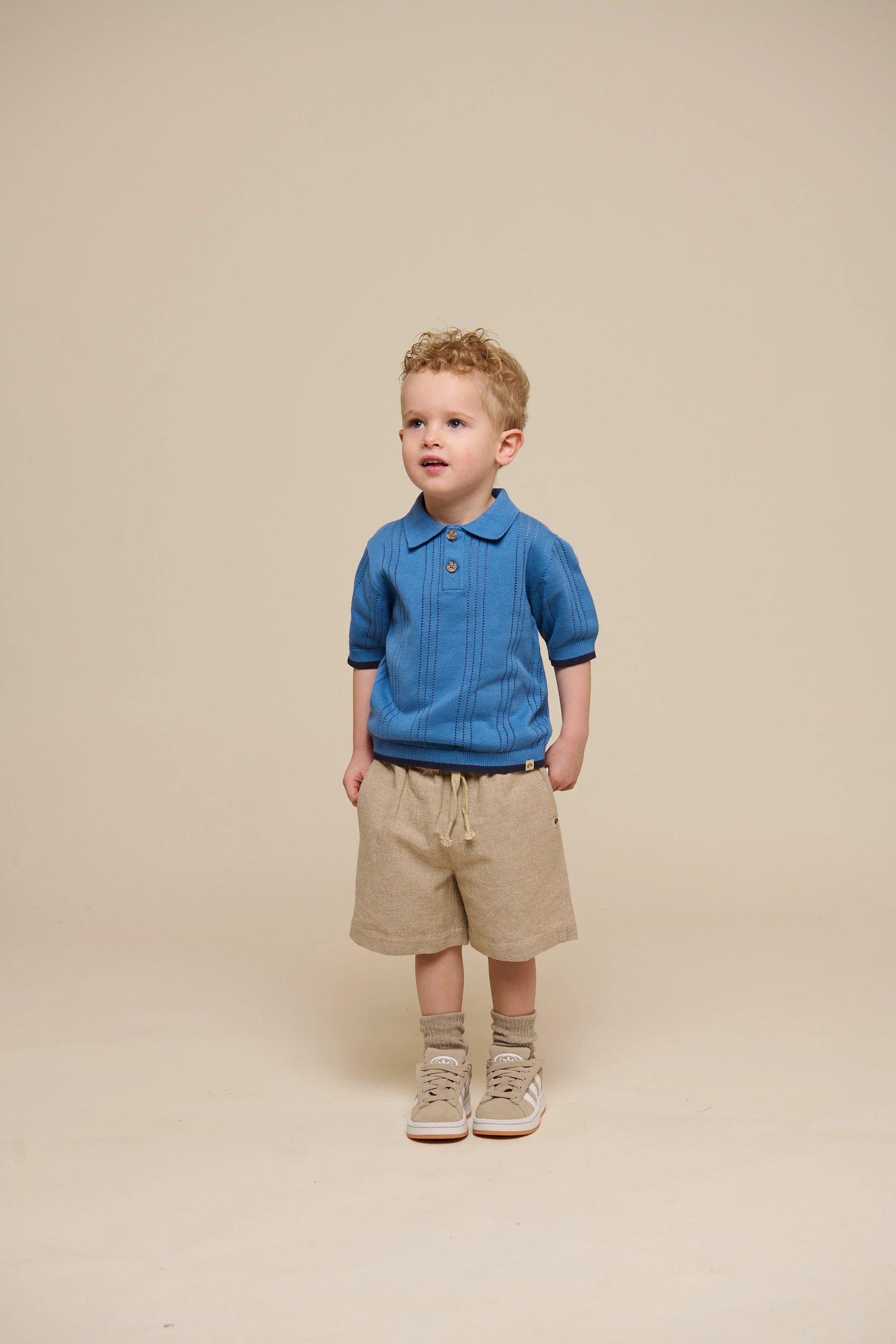 Geweven katoenen shorts met structuur - Kids - Sand | 101197 Walter