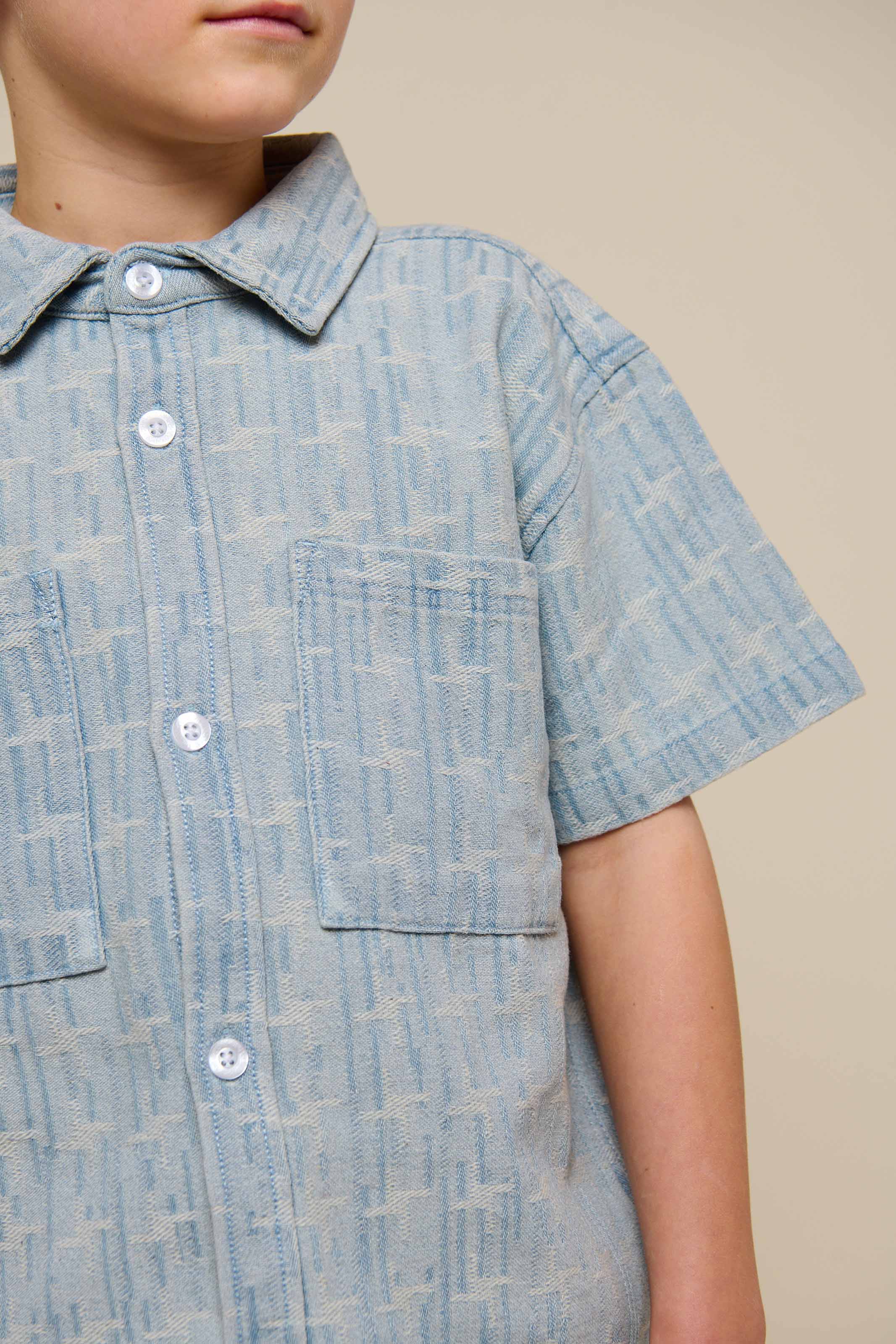 Jacquard Denim Korte Mouw Overhemdjas - Tween - Blue Denim | 101093 Kyle - Image 3
