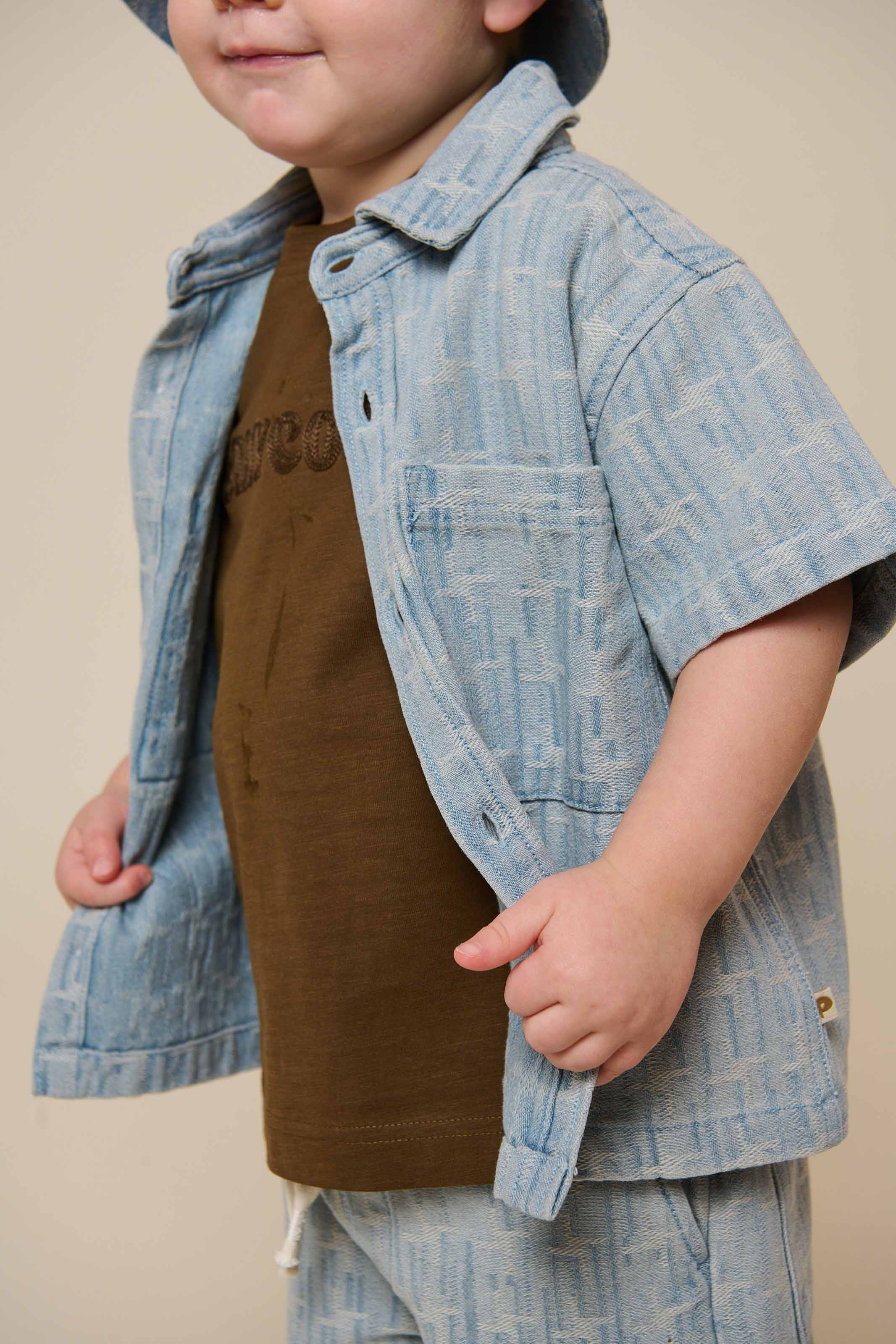 Jacquard denim kortemouw overhemdjack - Kids - Blue Denim | 101060 Kyle - Image 3