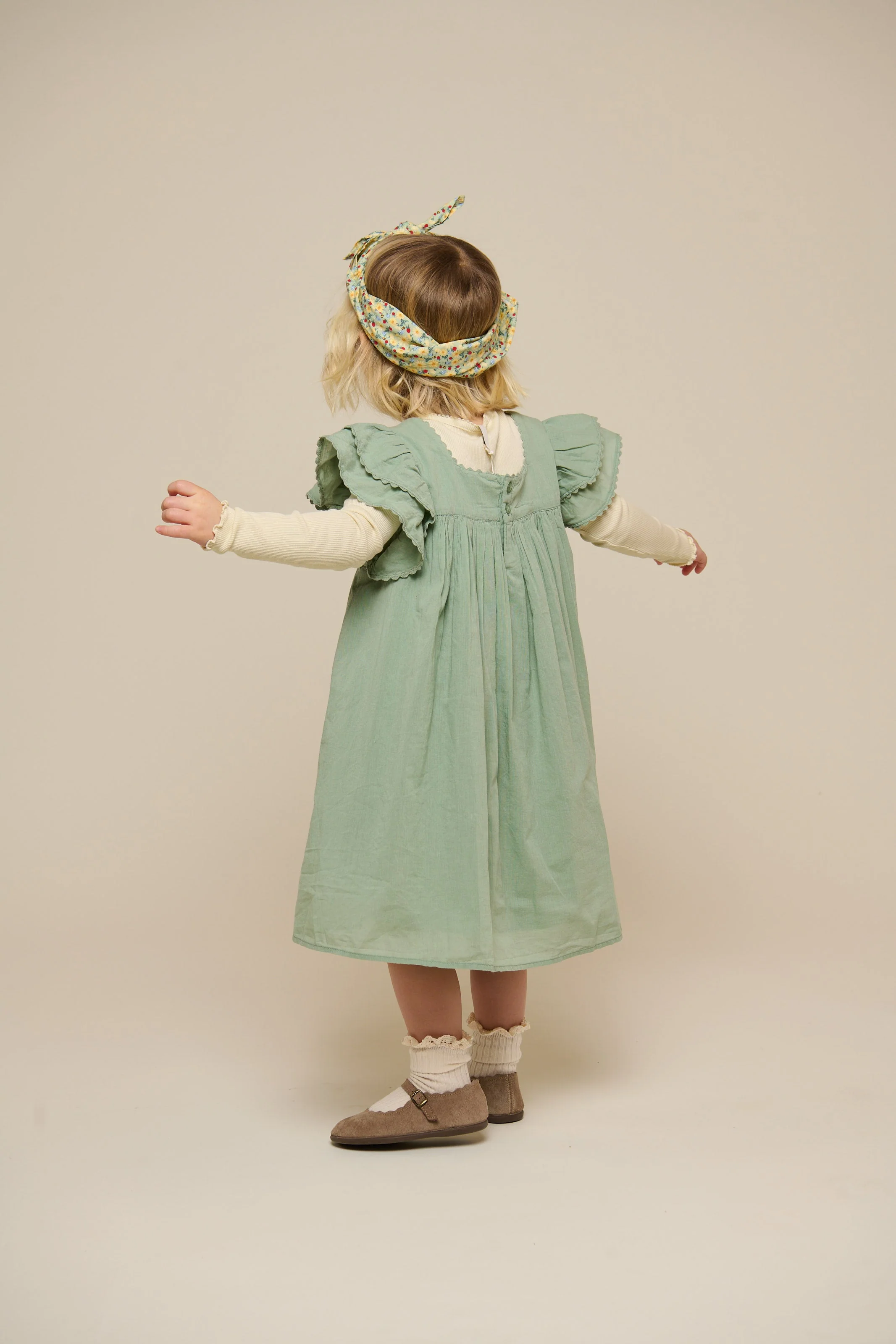 Katoenen jurk met Ric Rac Ruche - Kids - Dusty Green | 101035 Alma - Image 3