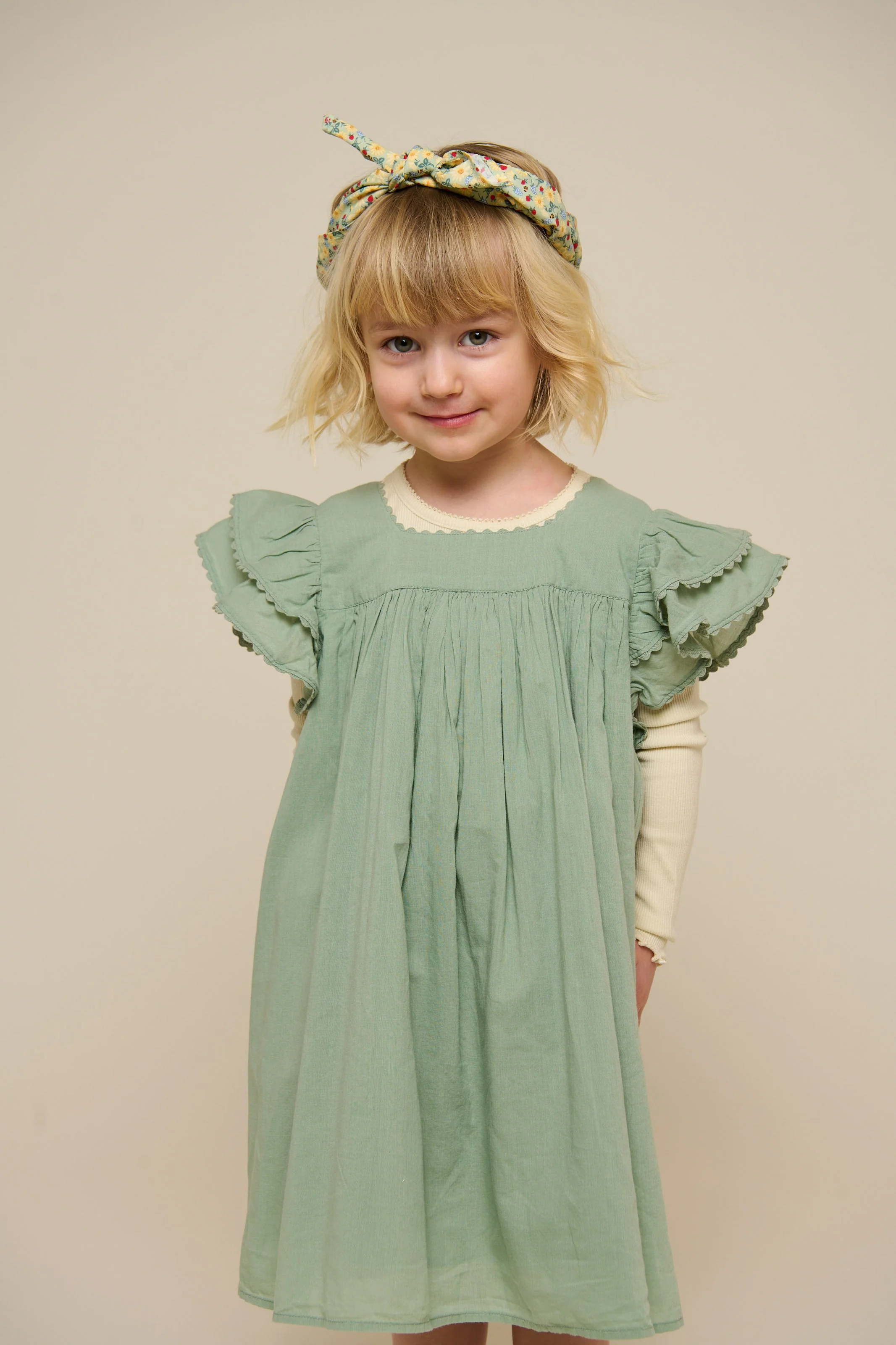 Katoenen jurk met Ric Rac Ruche - Kids - Dusty Green | 101035 Alma - Image 6