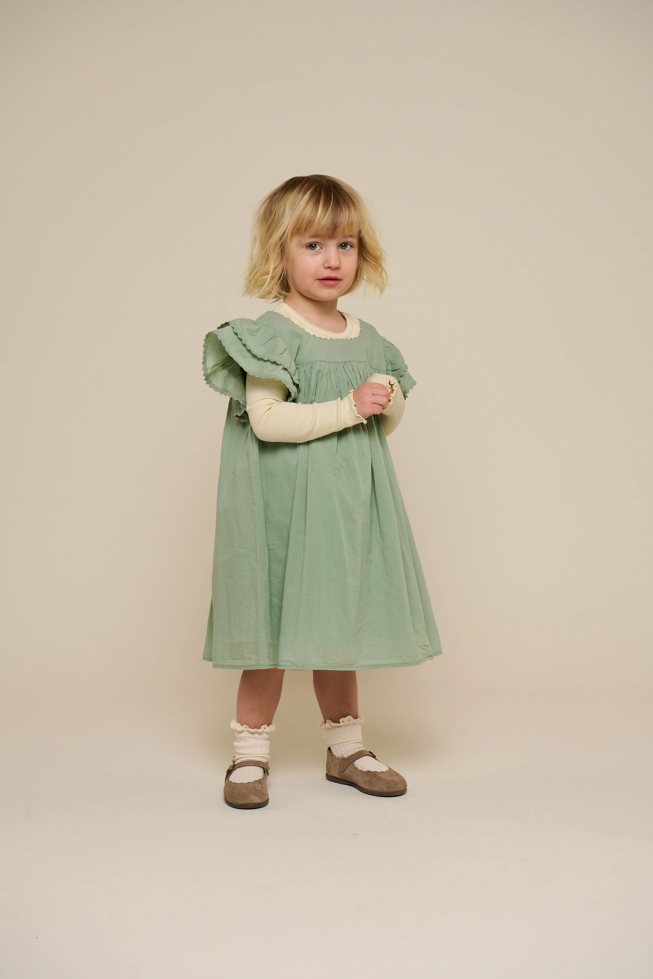 Katoenen jurk met Ric Rac Ruche - Kids - Dusty Green | 101035 Alma - Image 7