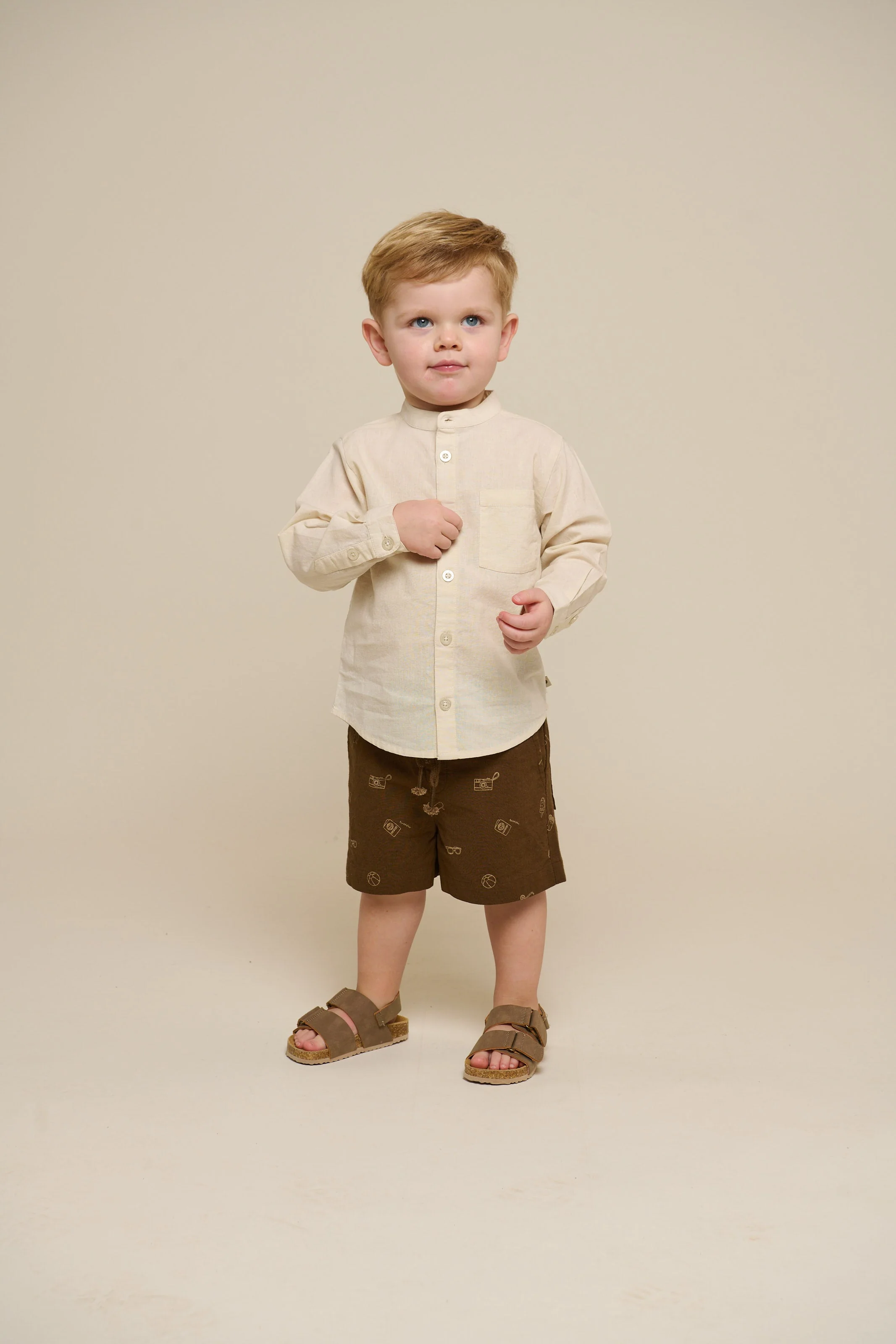 Linnenmix overhemd met mandarijnkraag - Kids - Offwhite | 101201 Lucca