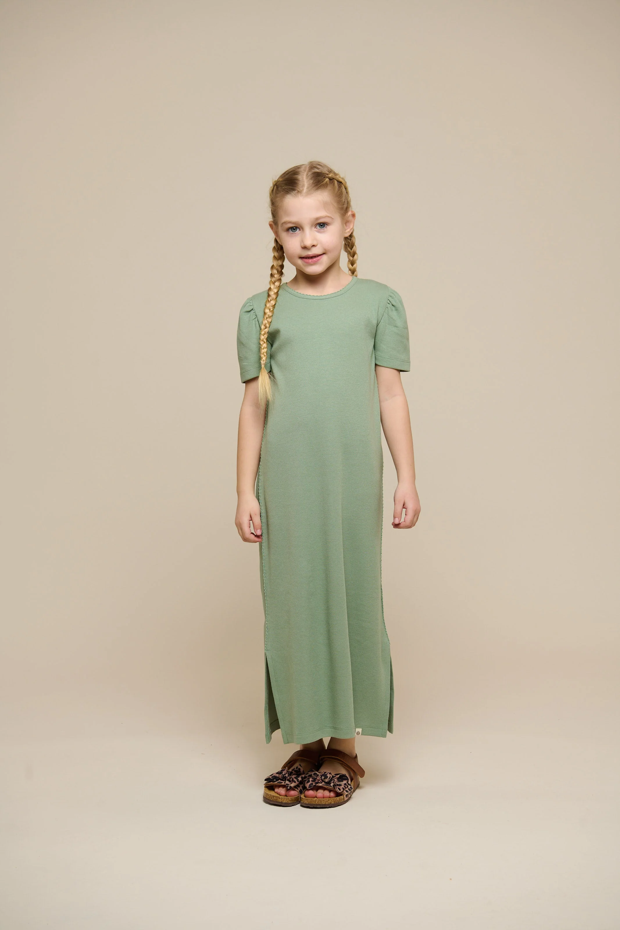 Modal Rib Lang T-shirt Jurk - Tween - Dusty Green | 101295 Lottie