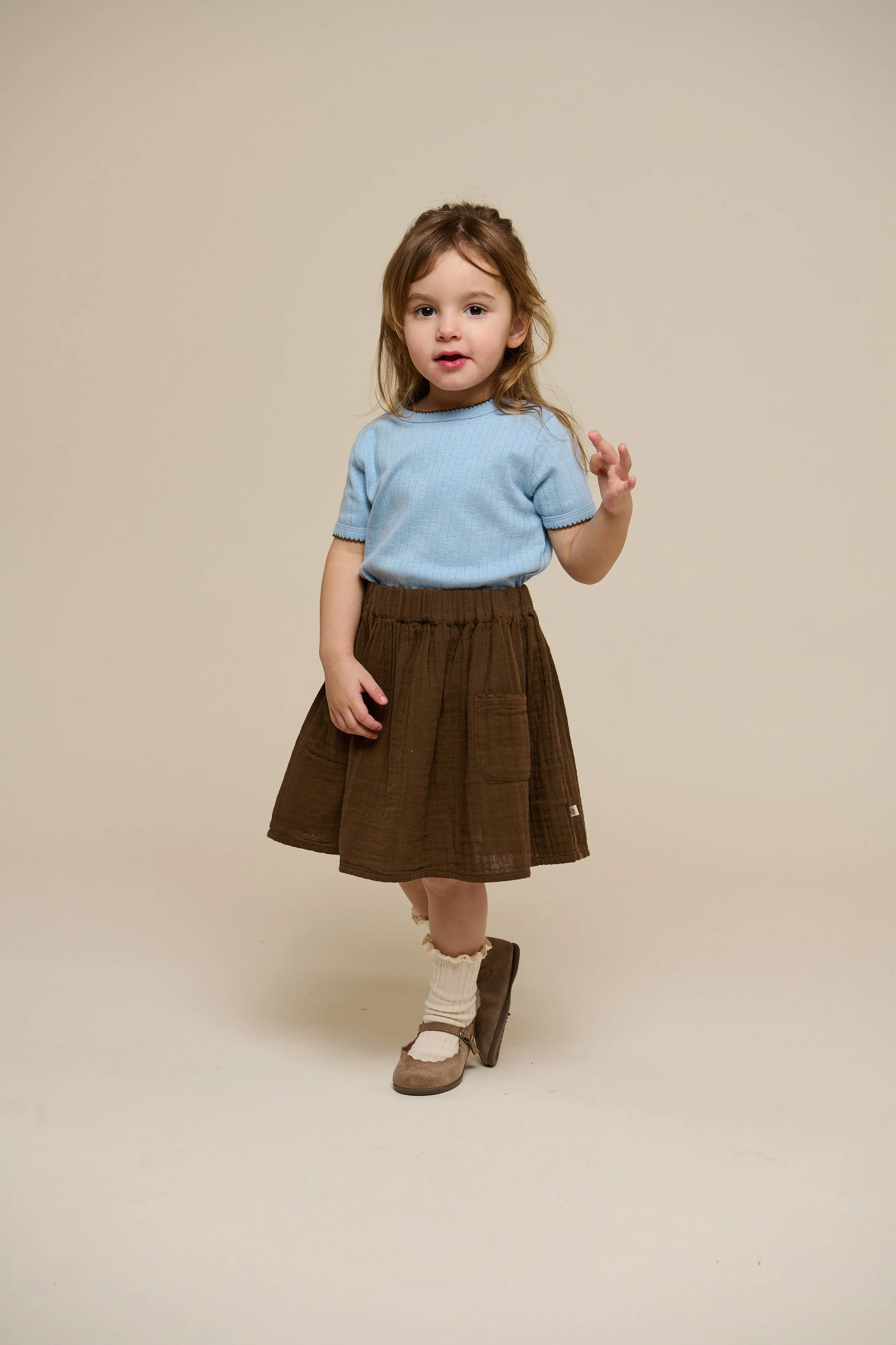 Pointelle T-shirt met contrasterende picot - Kids - Powder Blue | 101285 Drew