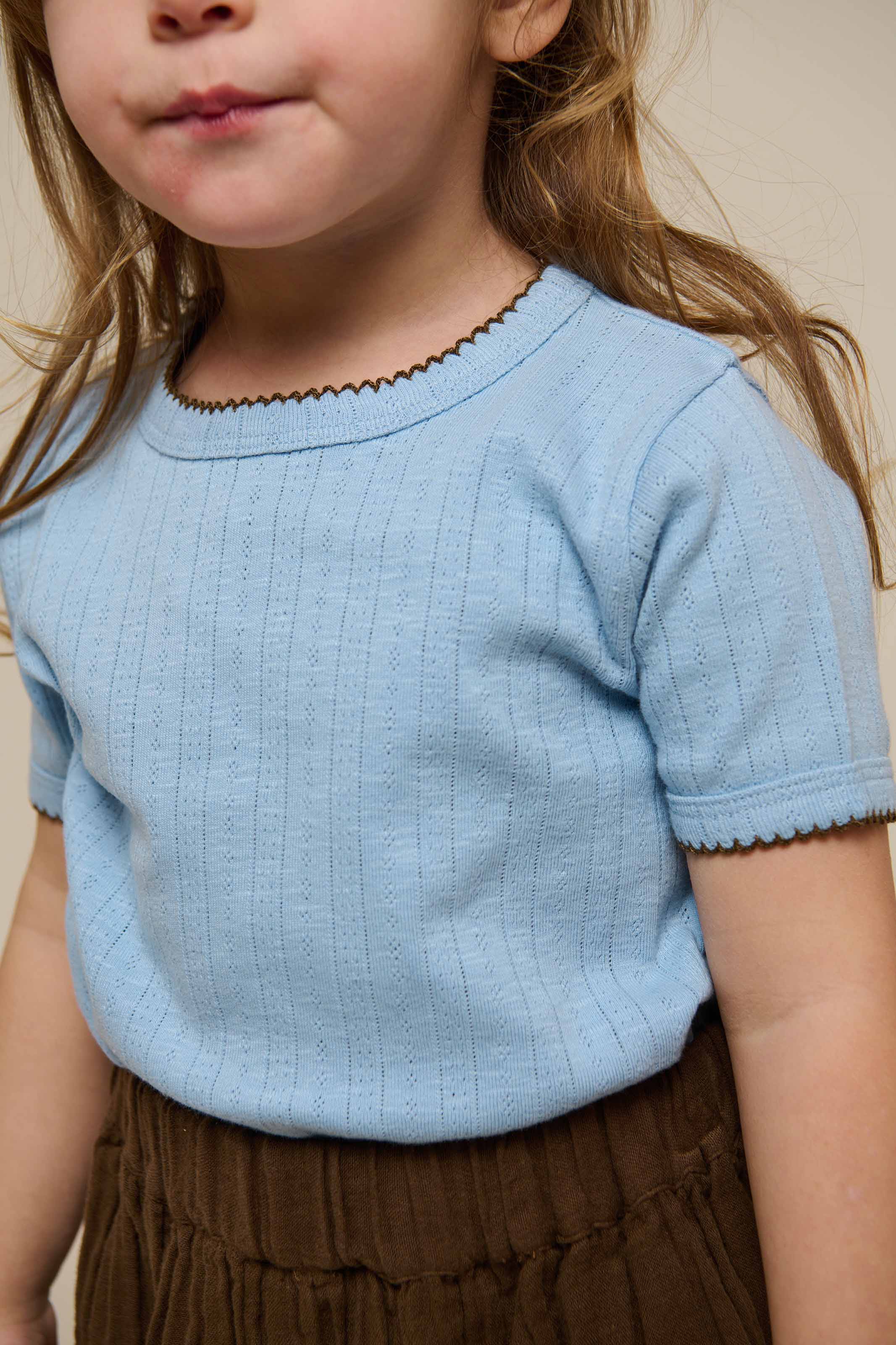 Pointelle T-shirt met contrasterende picot - Kids - Powder Blue | 101285 Drew - Image 5