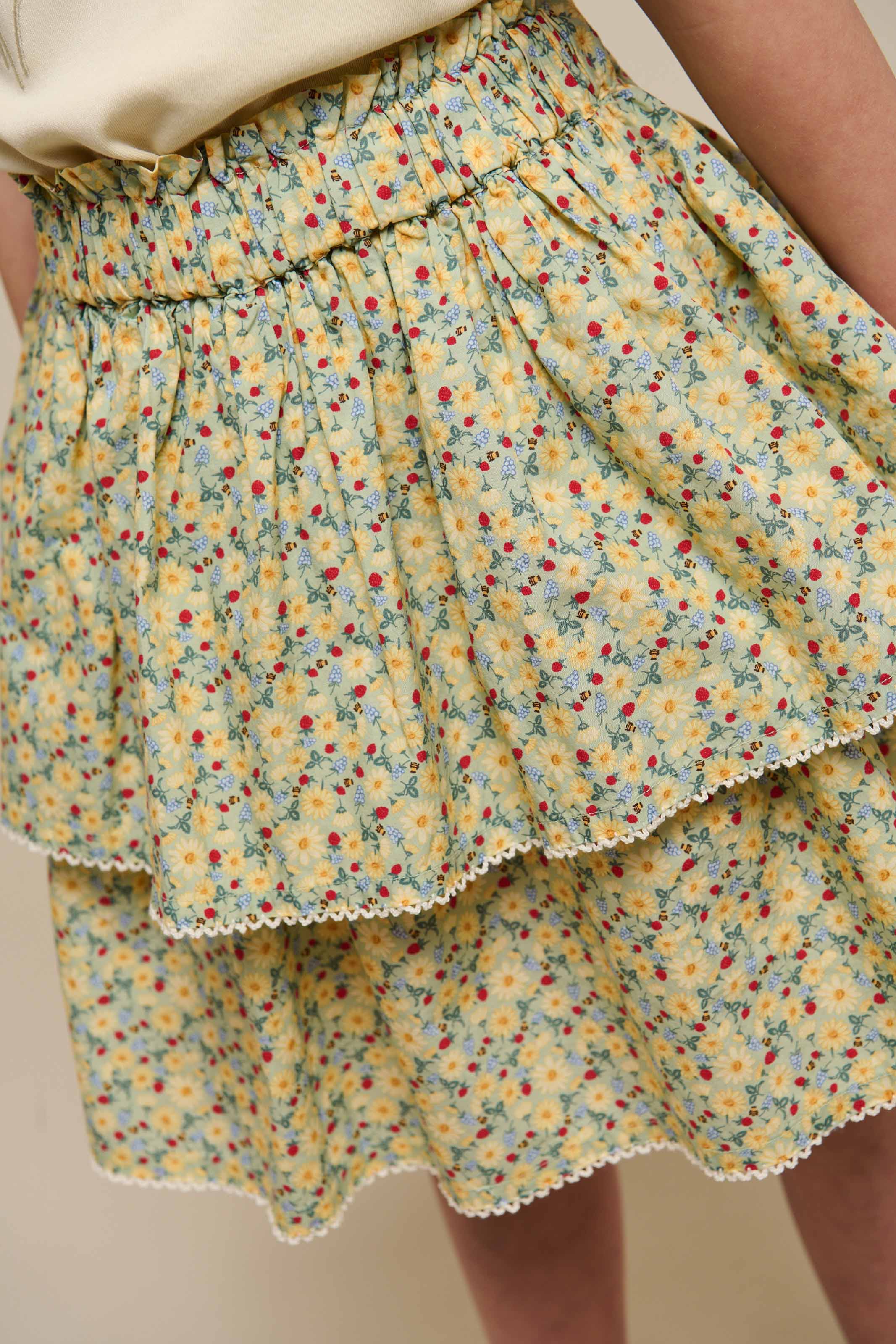 Poplin rok met bloemenprint en ruche - Tween - Green | 100955 Poppy - Image 3