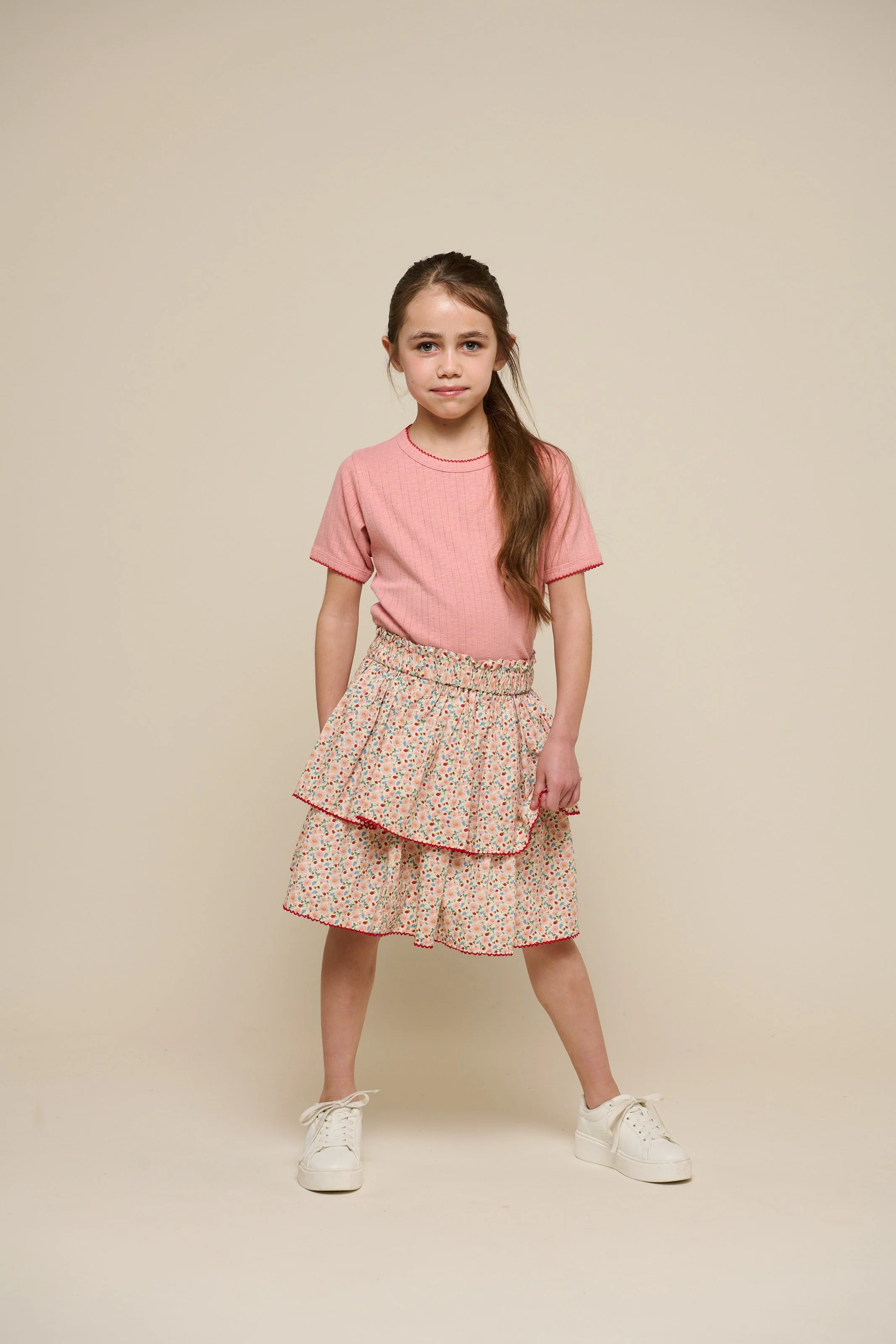 Poplin rok met bloemenprint en ruche - Tween - Rose | 100953 Poppy - Image 5