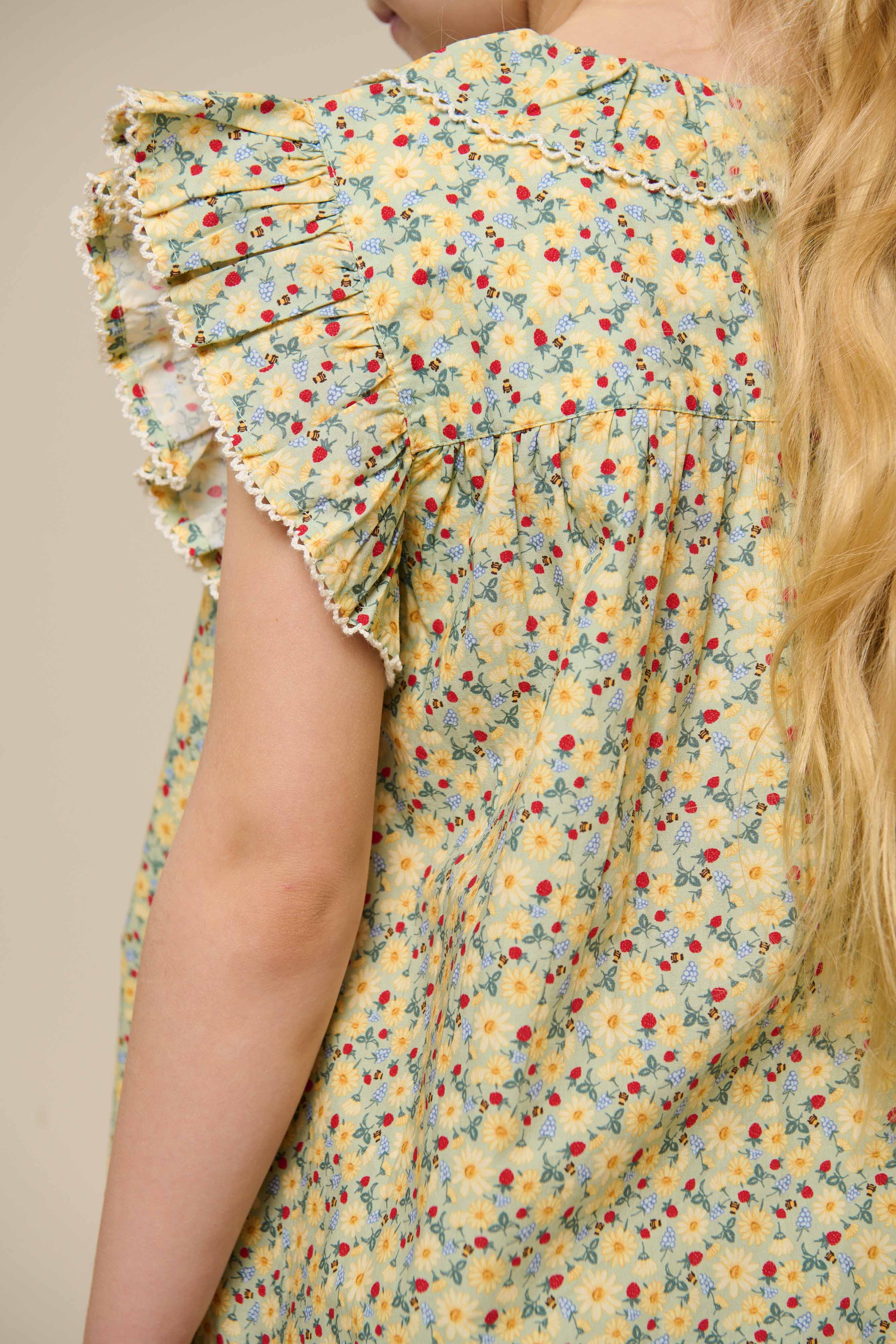 Poplin Ruche Top met Bloemenprint - Tween - Green | 100951 Poppy - Image 6