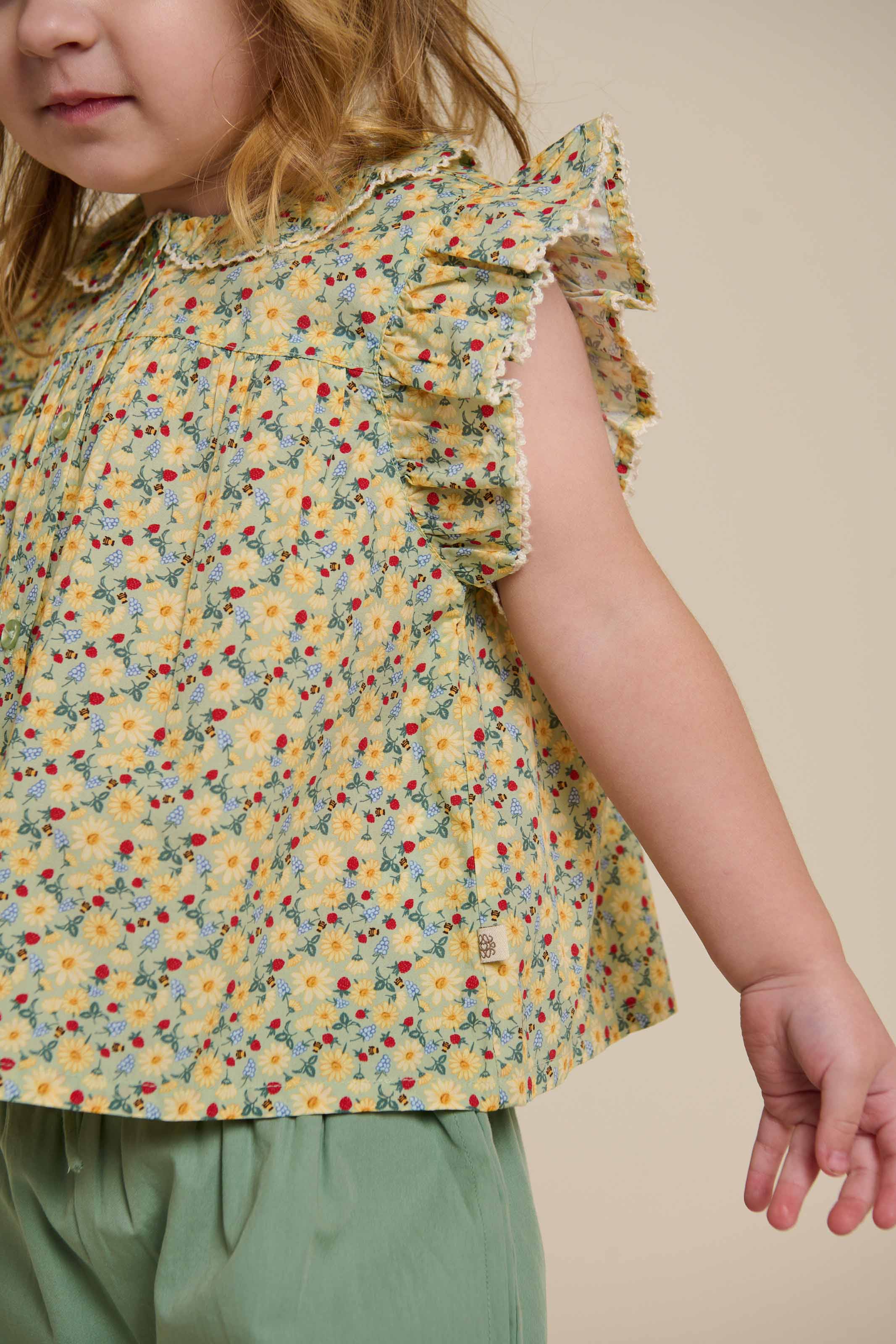 Poplin Top met Bloemenprint en Ruche - Kids - Green | 100950 Poppy - Image 3