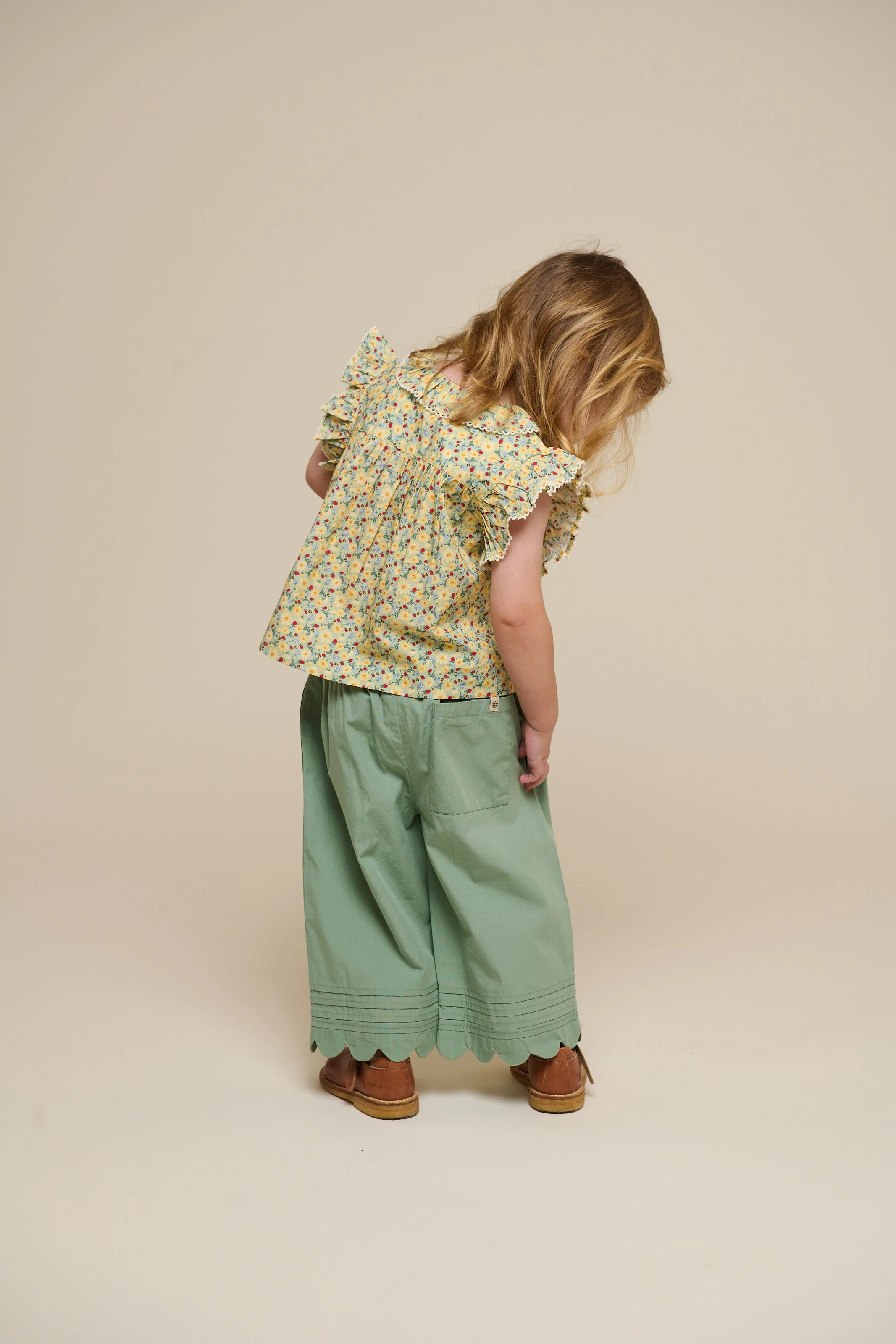 Poplin Top met Bloemenprint en Ruche - Kids - Green | 100950 Poppy - Image 5