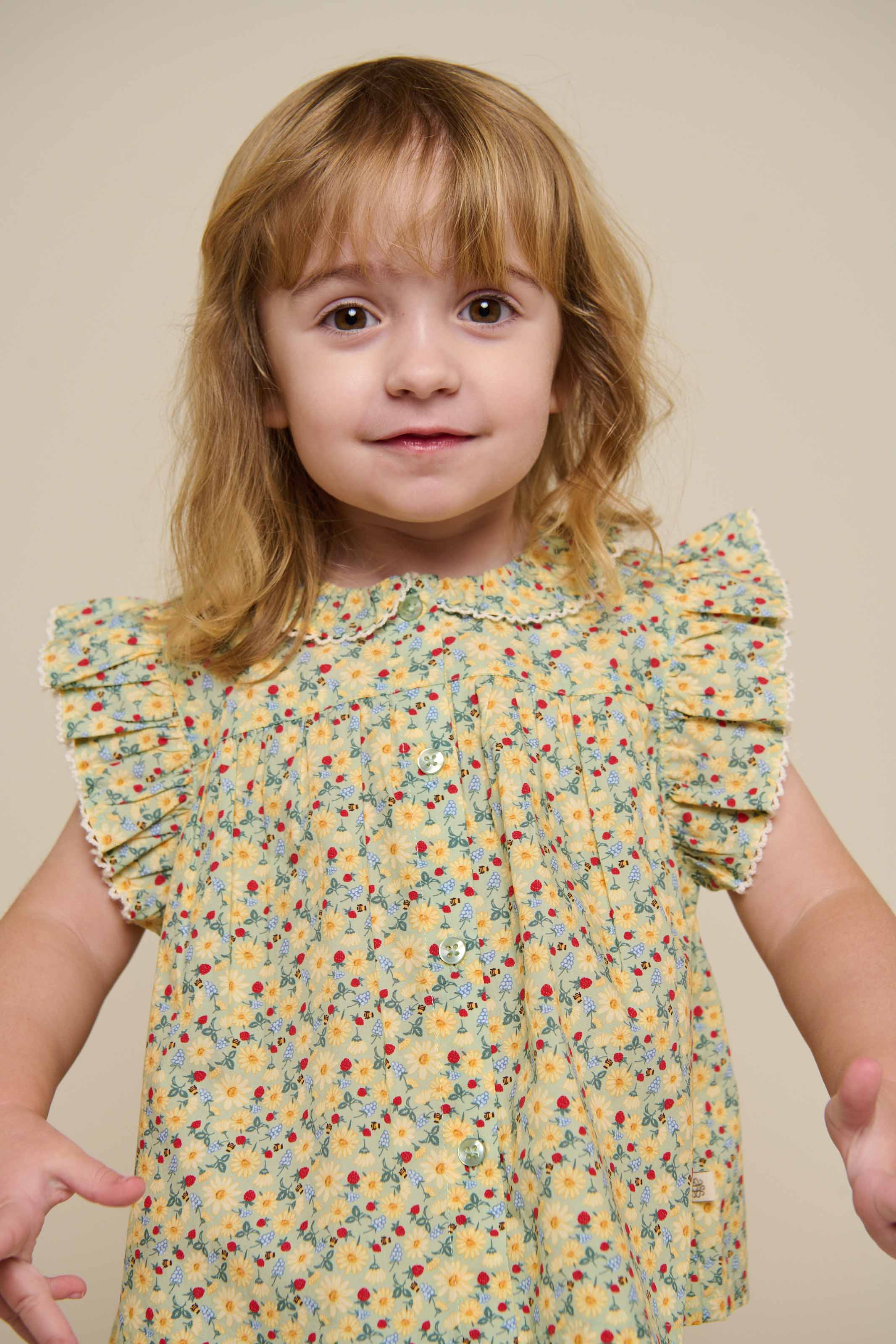 Poplin Top met Bloemenprint en Ruche - Kids - Green | 100950 Poppy - Image 6