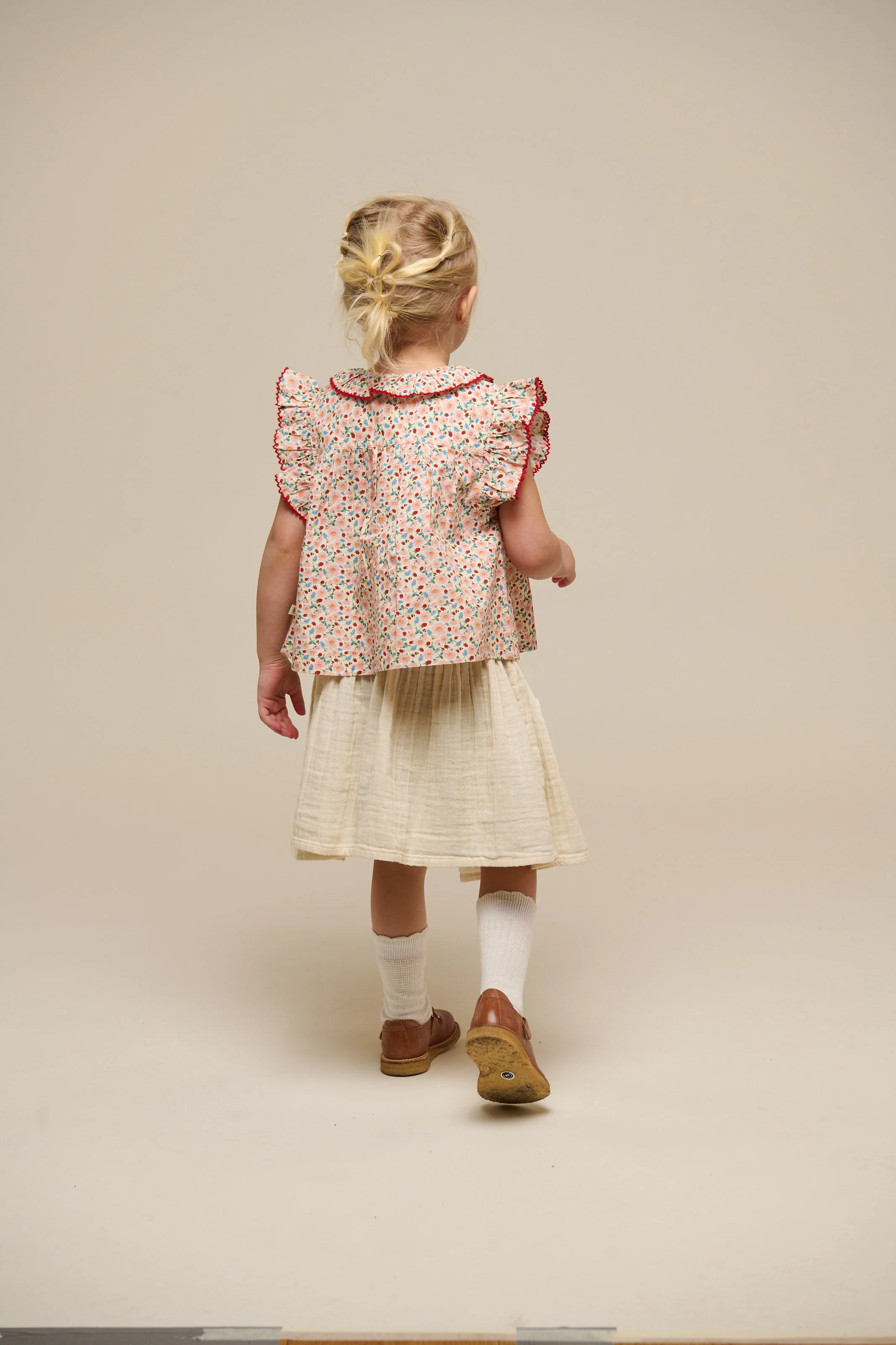 Poplin Top met Bloemenprint en Ruche - Kids - Rose | 100948 Poppy - Image 5