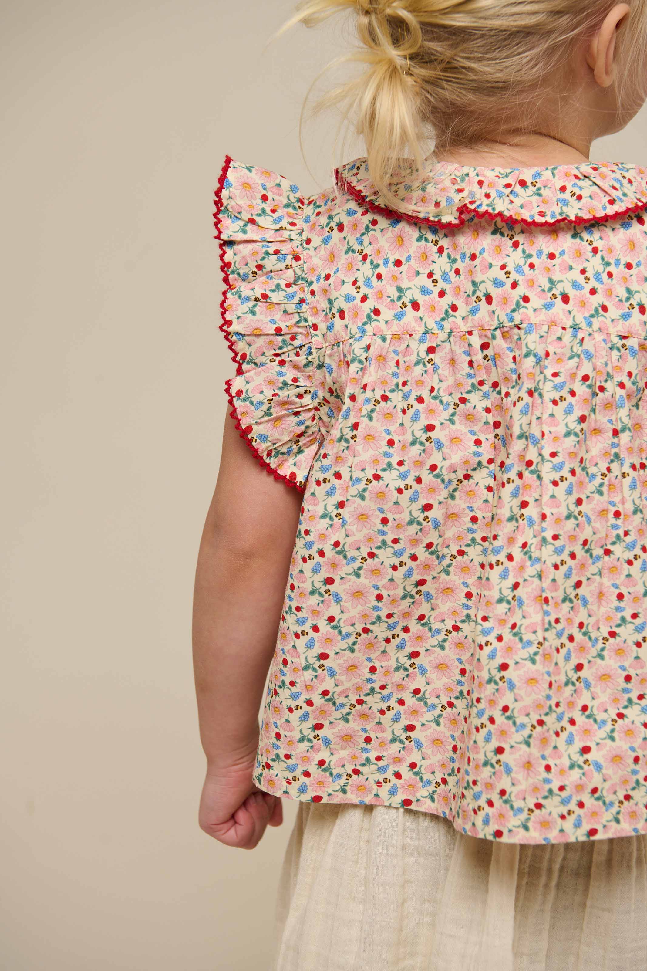 Poplin Top met Bloemenprint en Ruche - Kids - Rose | 100948 Poppy - Image 6