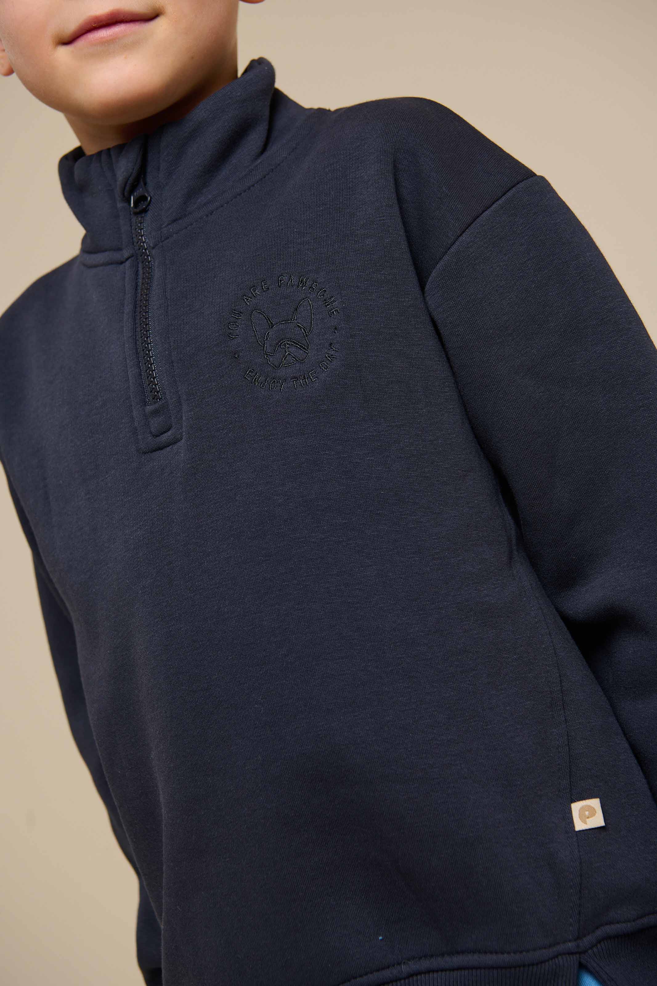 Sweatshirt met halve rits - Tween - Navy | 100807 Tristan - Image 3