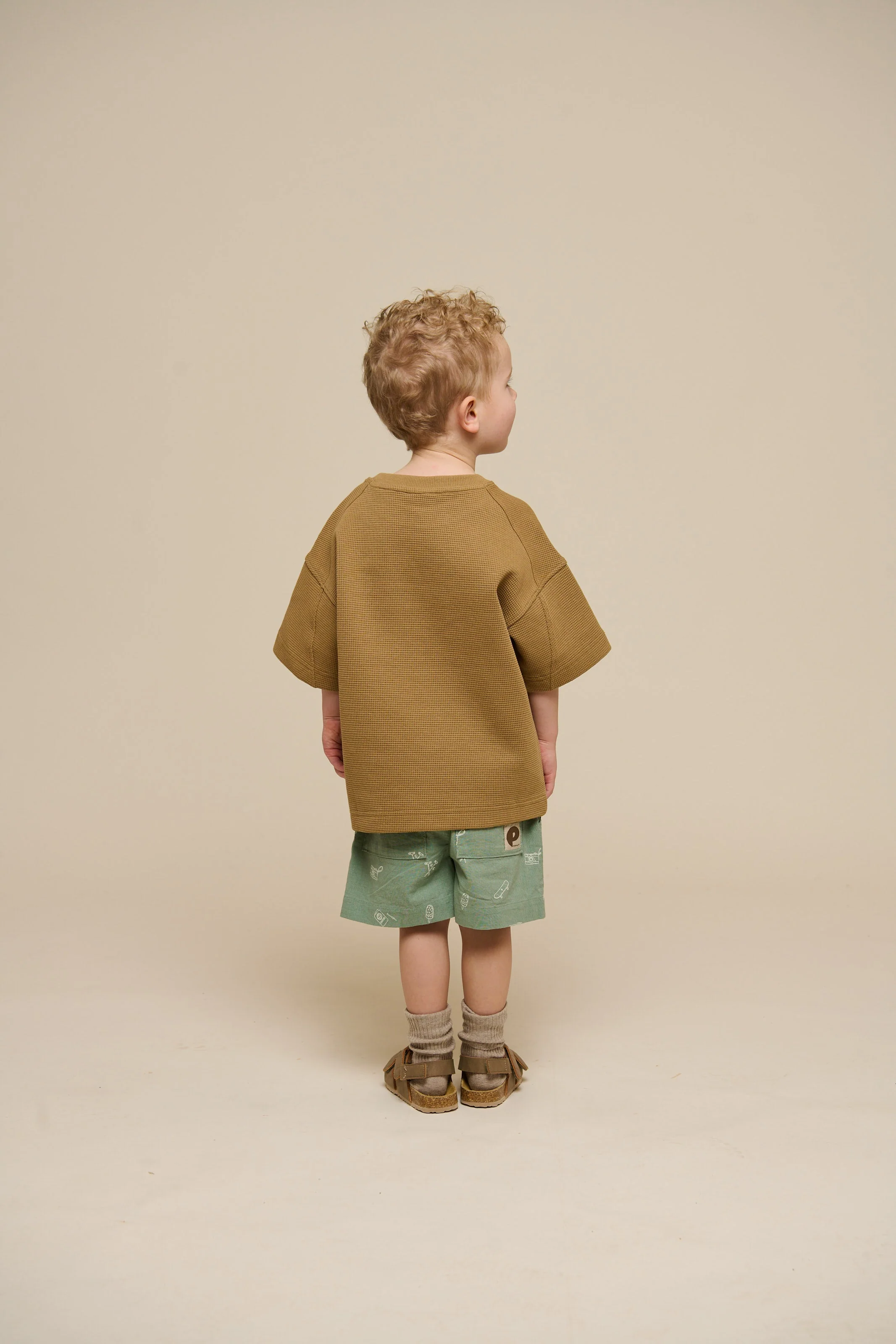 Wafel T-shirt - Kids - Khaki | 101148 Evan - Image 5